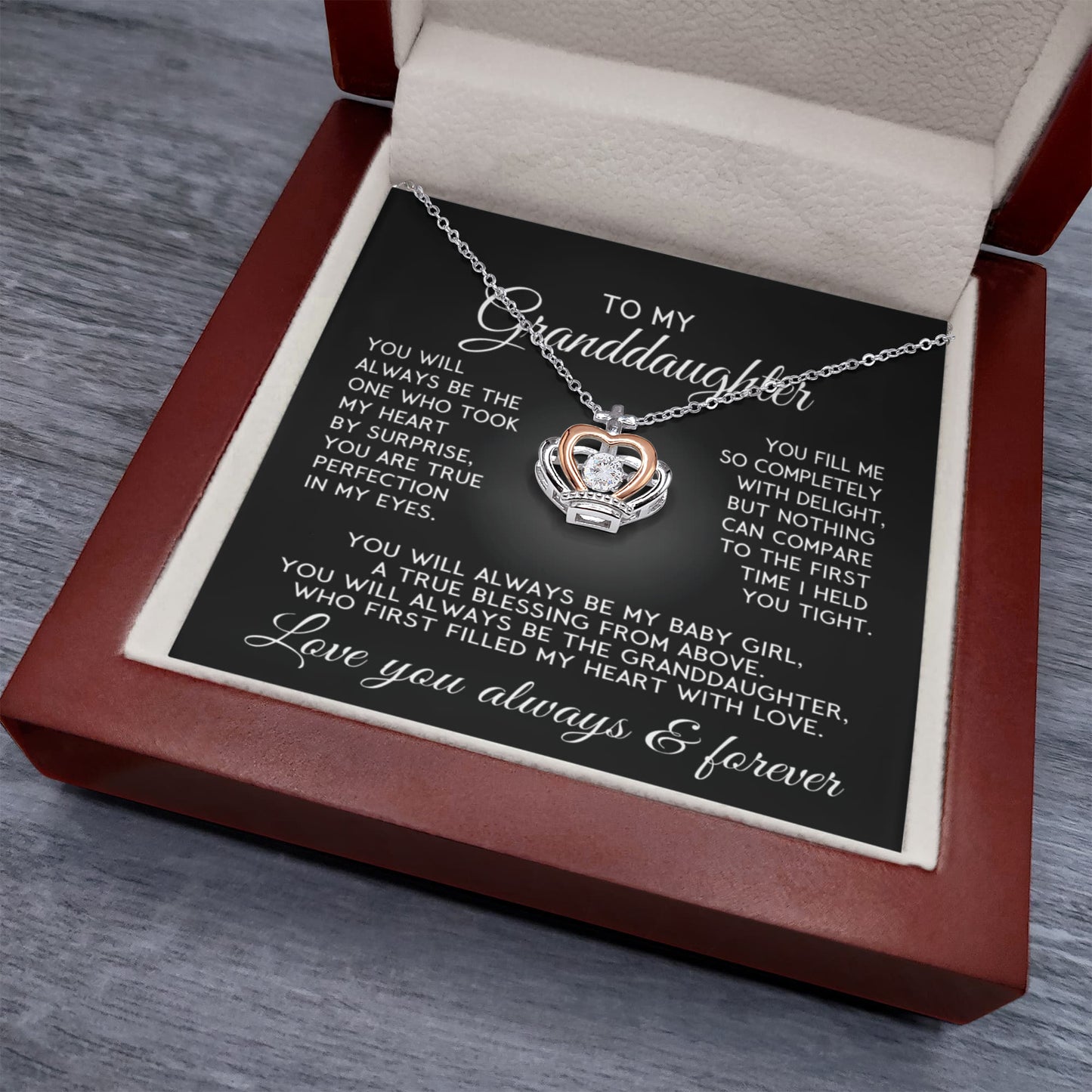 To My Granddaughter, Who First Took My Heart Crown Necklace