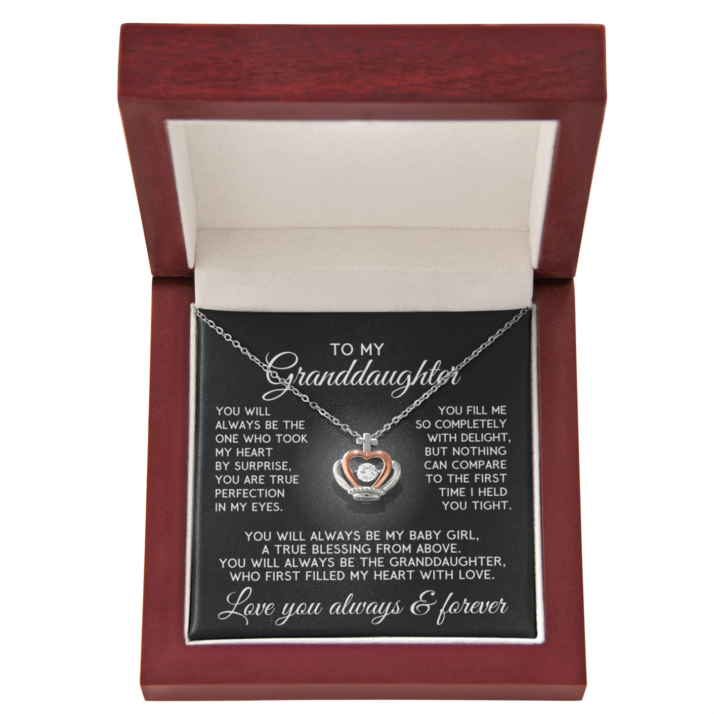 To My Granddaughter, Who First Took My Heart Crown Necklace